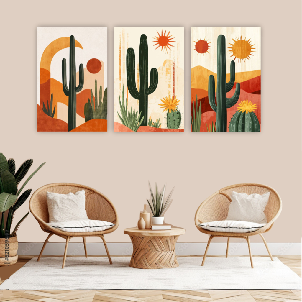 Quadro decorativo 3 peças do plantas do sertão paisagem decoração para sala quarto área de lazer em Oferta na Shopee