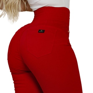 Calça Feminina Cintura Alta Modeladora Laycra Elastano Premium Vermelho e Verde em Oferta na Shopee