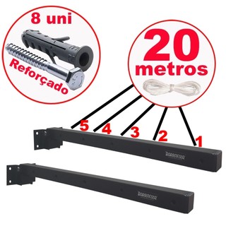 Varal Retrátil de parede extensível articulavel 50cm 5 cordas