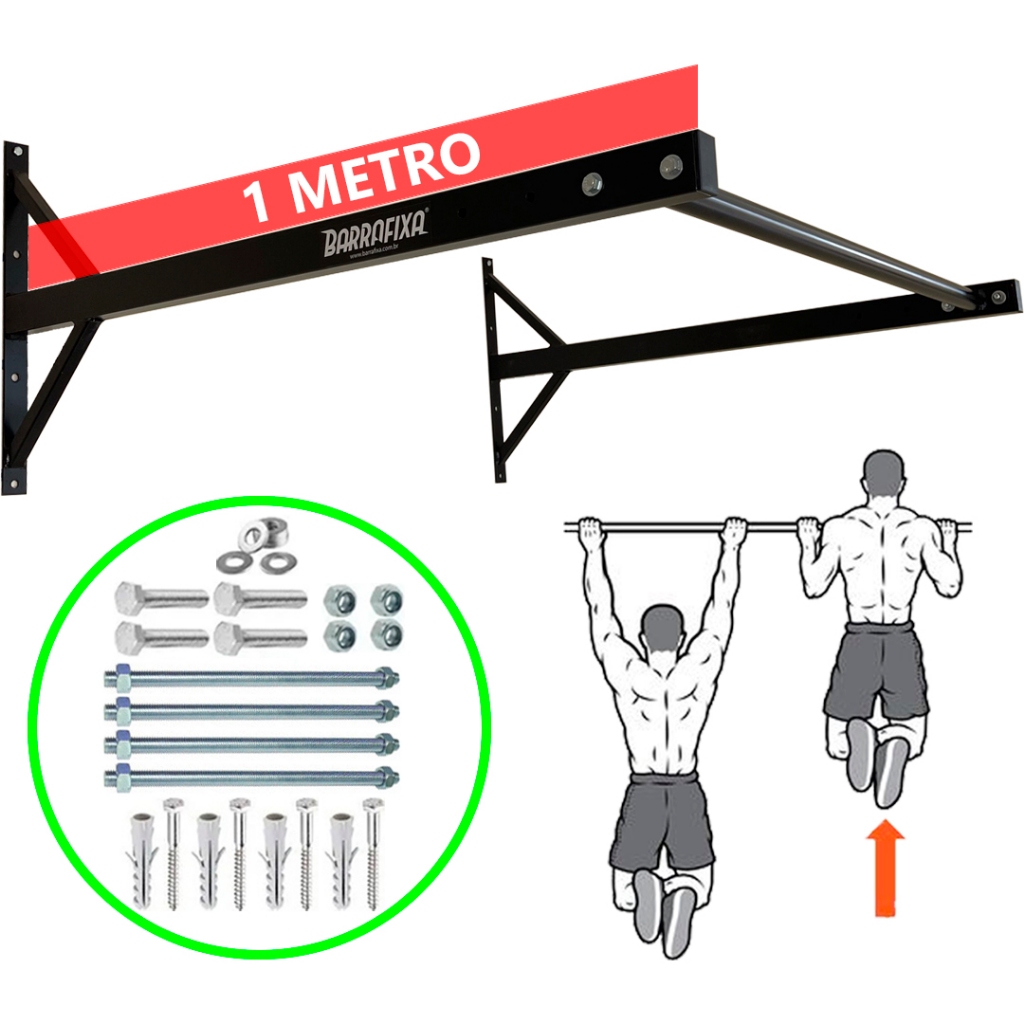 Barra Fixa 1 Metro Parede P/ Exercício Musculação Funcional Fixação Reforçada