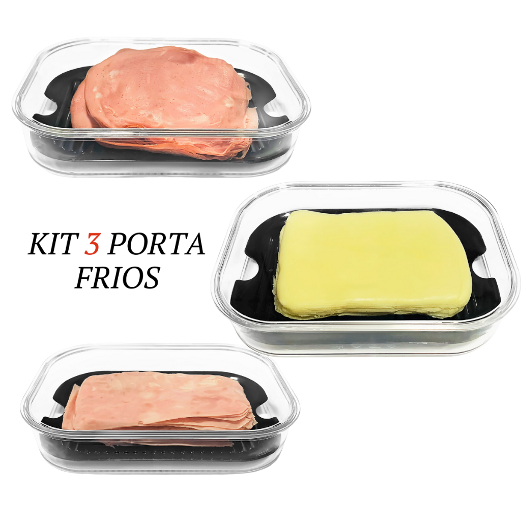 Kit de 3 Porta frios Embutidos Geladeira com Escorredor Resistente