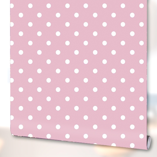 Papel Adesivo De Parede Autocolante Bolinhas Brancas Fundo Rosa Primavera Quarto Decorado Menina