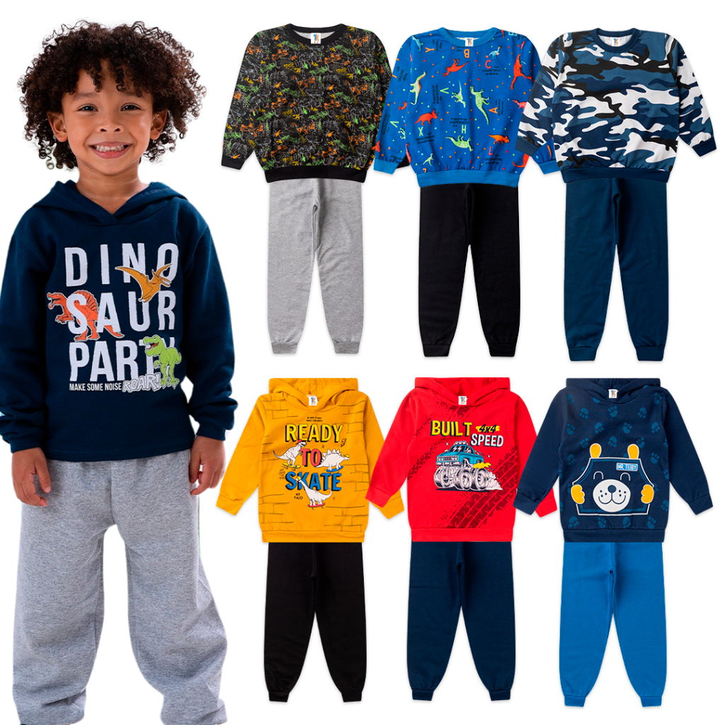 Conjunto Inverno Infantil Menino - Calça e Casaco em Moletom Peluciado