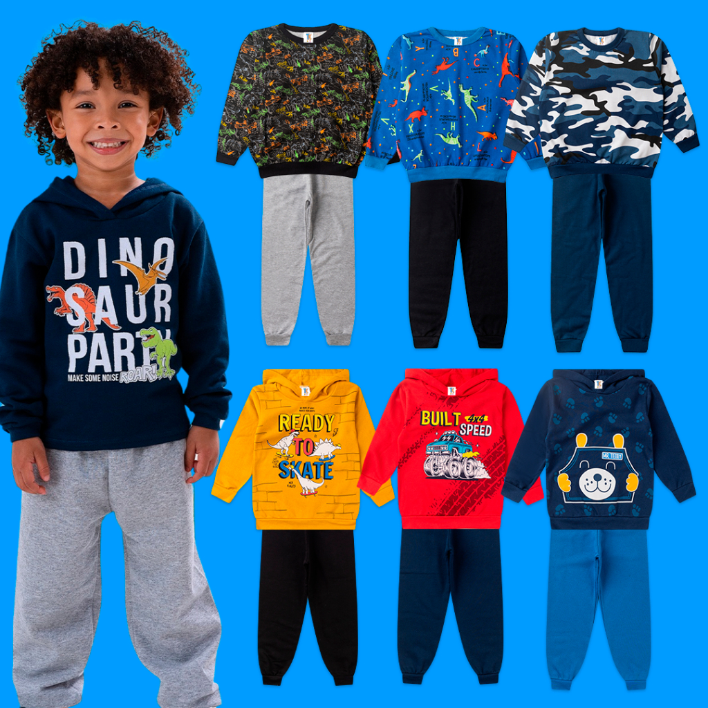 Conjunto Moletom Infantil Menino Inverno - Calça e Casaco em Moletom Peluciado