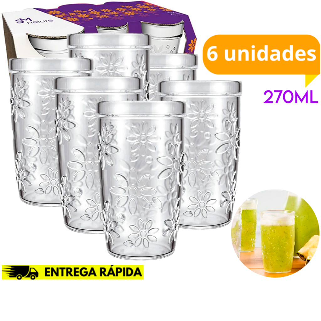 Kit Jogo 6 Copos Nature SM Nadir 270ml de vidro Grosso Bebidas casa Cozinha Louça conjunto de copo