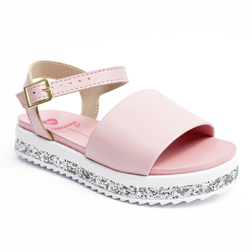 Sandália Molekinha Infantil Menina Casual Glitter Tratorada Rosa e Prata
