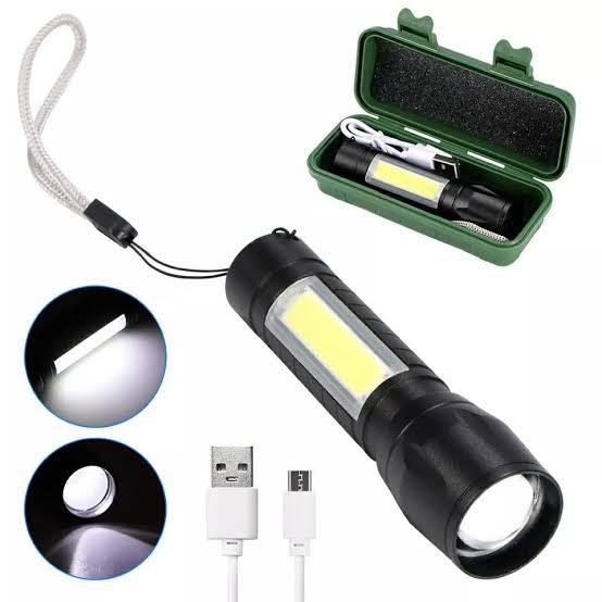 Mini lanterna tática potente  com led e zoom recarregável