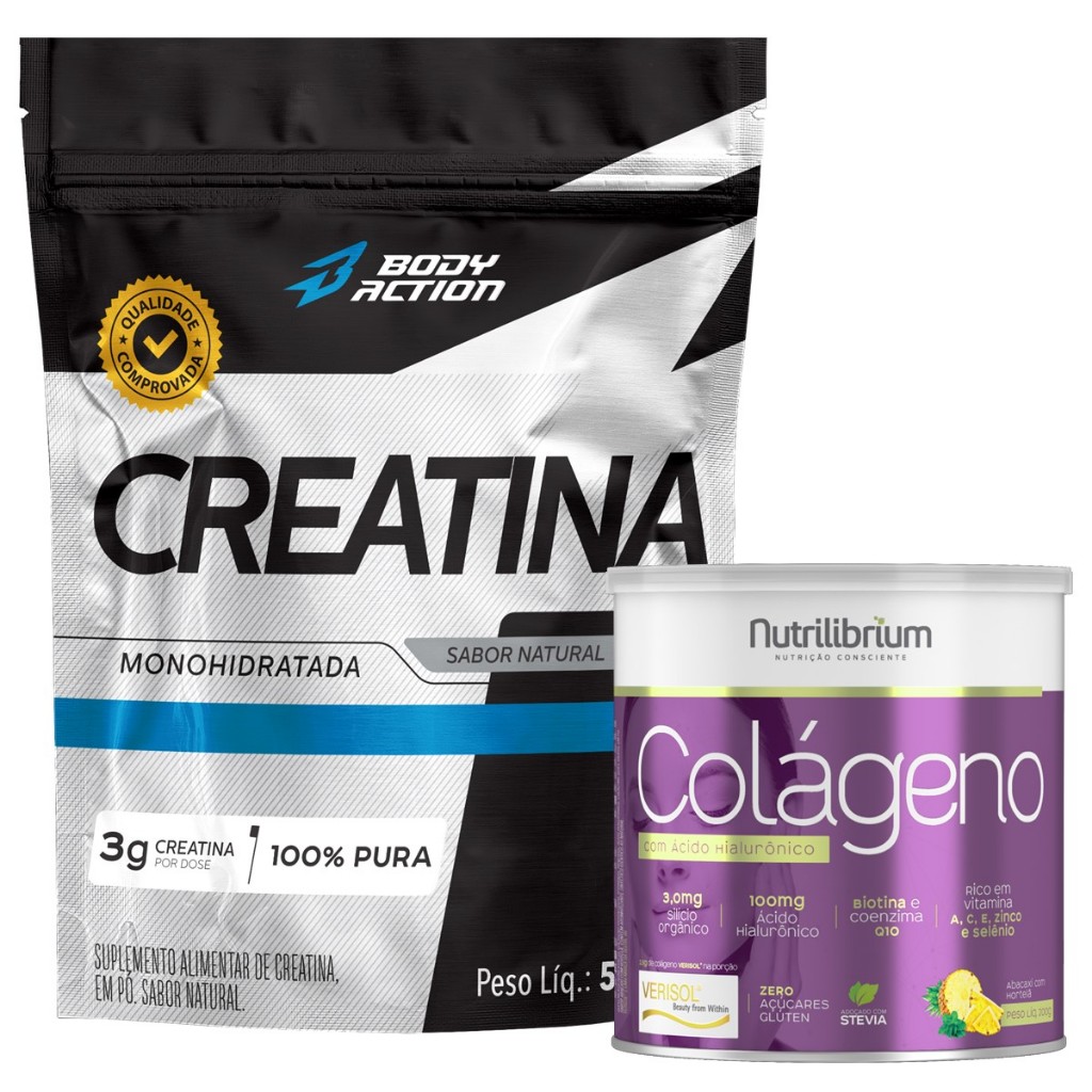 Kit Colágeno Verisol Ácido Hialurônico 200g + Creatina Monohidratada 100% Pura 500g em Oferta na Shopee