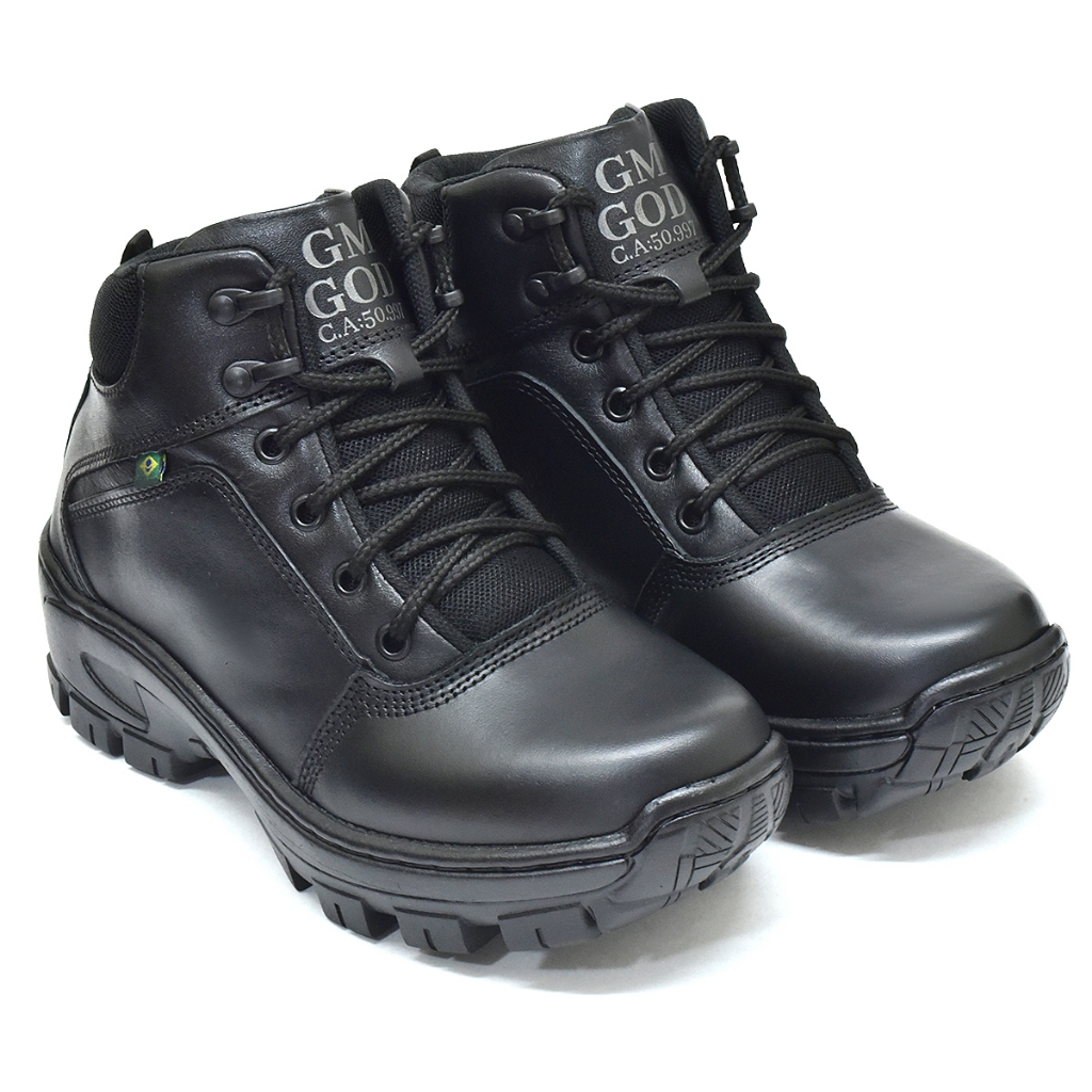 Bota Coturno 100% Couro com C.A bico PVC REF:01 Preto. em Oferta na Shopee