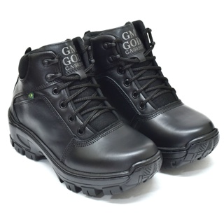 Bota Coturno 100% Couro com C.A bico PVC REF:01 Preto. em Oferta na Shopee