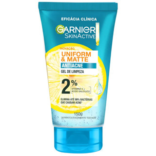 Gel de Limpeza Facial Garnier Uniform & Matte Antiacne, Elimina bactérias, Reduz Acne e Controla a Oleosidade, 150g em Oferta na Shopee