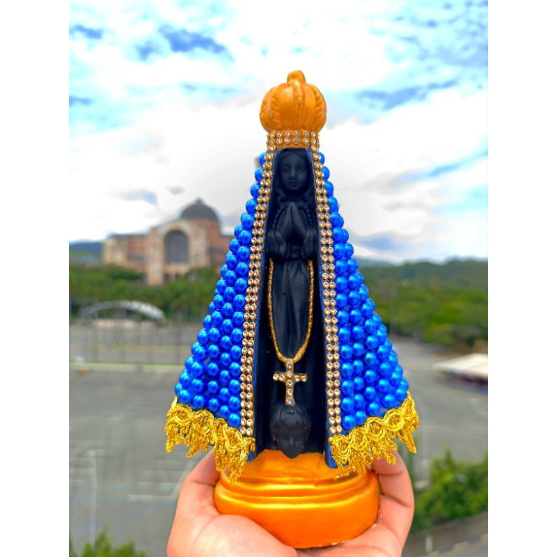 Imagem de Nossa Senhora de Aparecida, Perolada Artesanal 22 centímetros várias cores