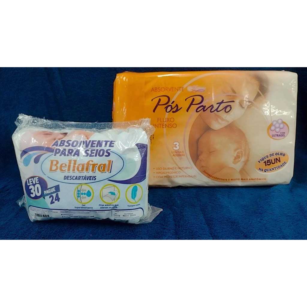 Kit Absorvente Pós Parto 15 Unidades e Absorvente Para Seios Descartáveis Bellafral 30 Unidades em Oferta na Shopee