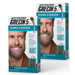 Kit 2x unidades Grecin 5 Color Gel Tintura Barba e Bigode Castanho Claro M-80 28g - Cobre os fios grisalhos em 5 minutos