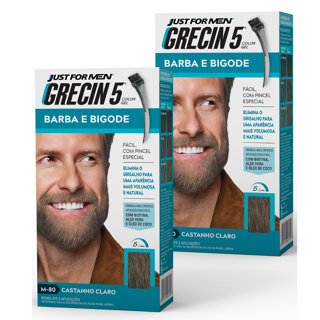 Kit 2x unidades Grecin 5 Color Gel Tintura Barba e Bigode Castanho Claro M-80 28g - Cobre os fios grisalhos em 5 minutos em Oferta na Shopee