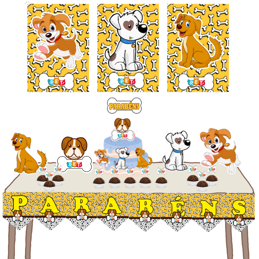 Kit festa decoração aniversario pet Cachorro doguinho + saquinho lixo