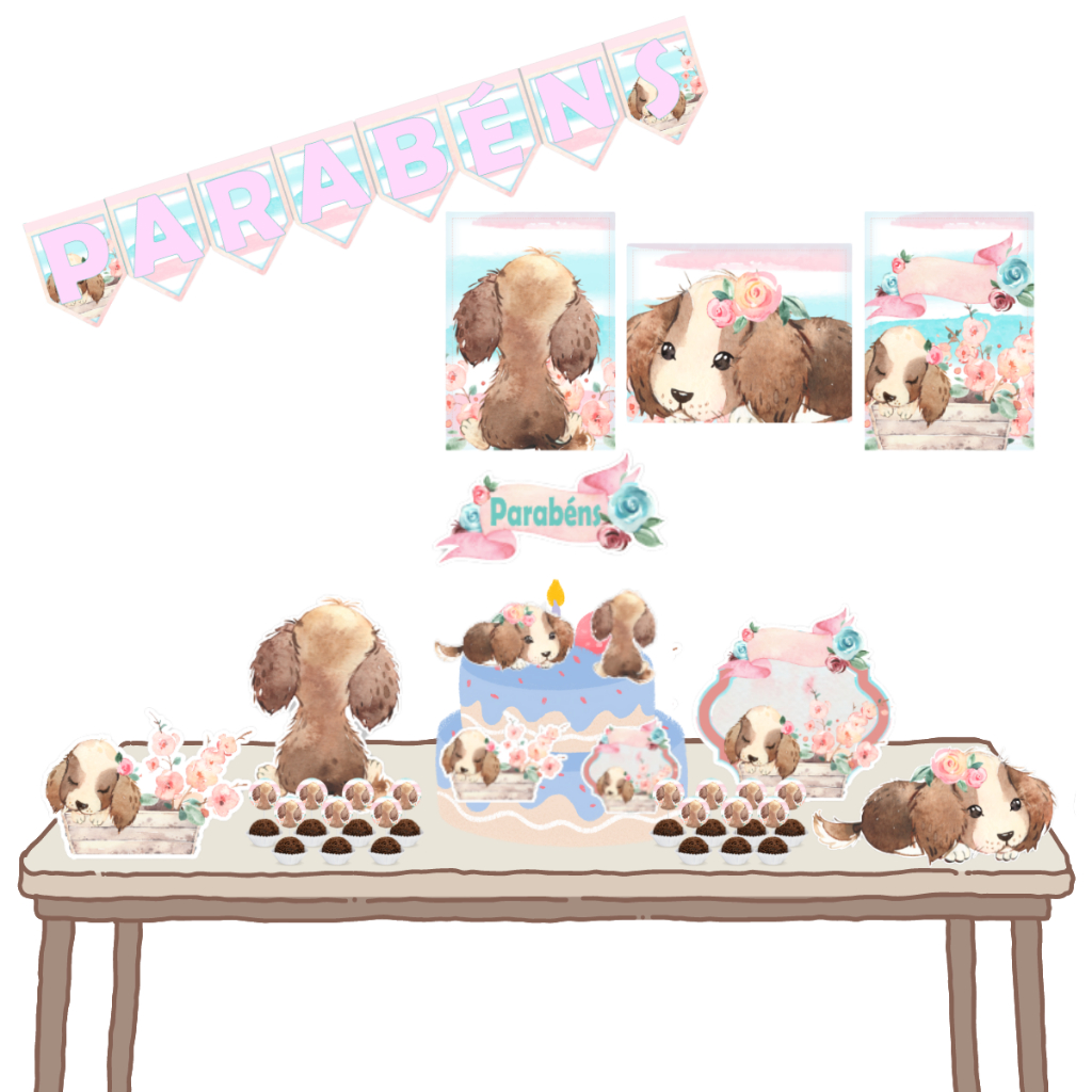 Kit festa decoração aniversario pet Cachorrinha cachorra doguinho + saquinho lixo