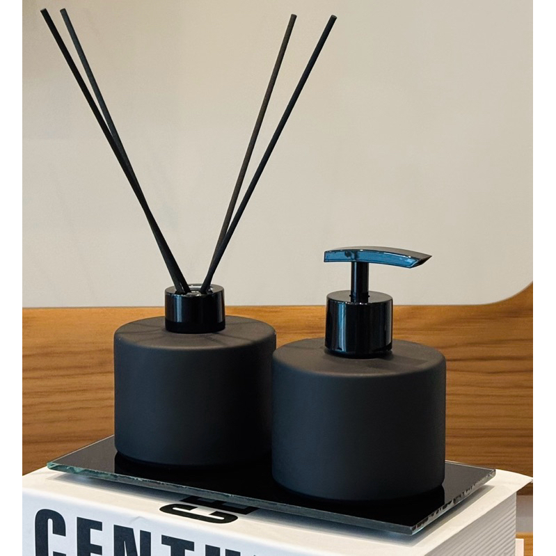 Kit Lavabo Total Preto Fosco Difusor de Ambiente E Saboneteira