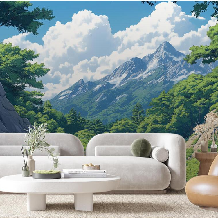 Papel De Parede 3D Papel De Parede Para Sala Paisagens Rio Arvores Montanhas Adesivo Lavavel
