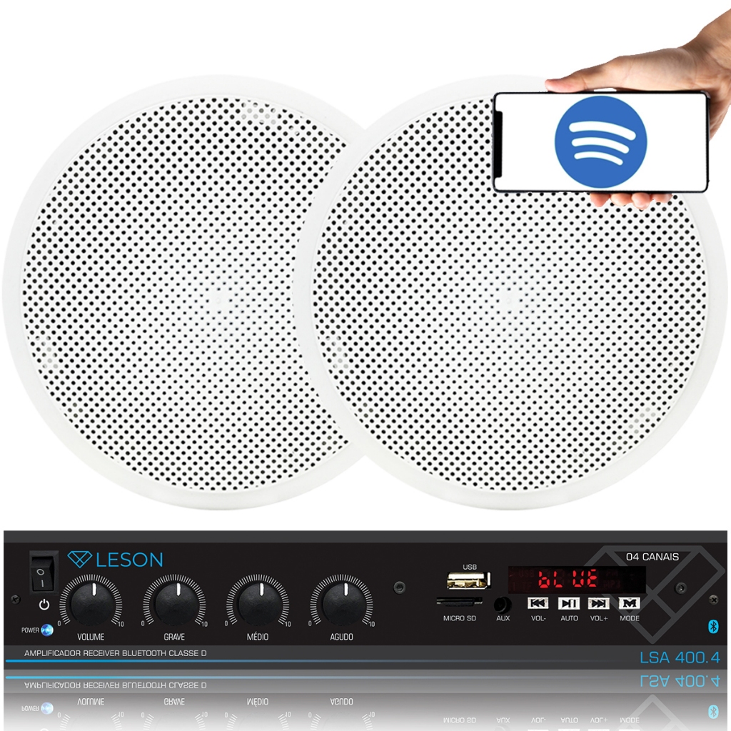 Kit 2 Caixas Som Ambiente Embutir Amplificador 4ch Bt Grave