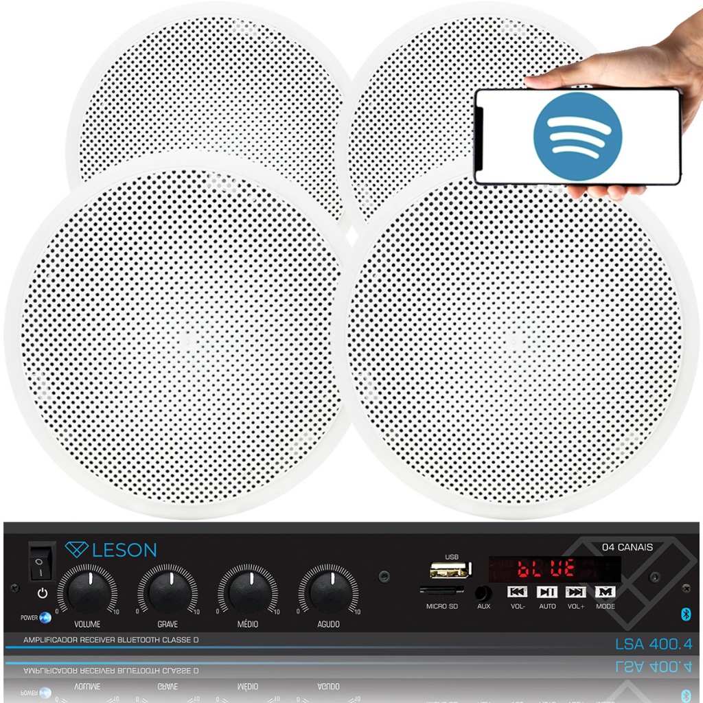Kit 4 Caixas Som Ambiente Embutir Amplificador 4ch Bt Grave