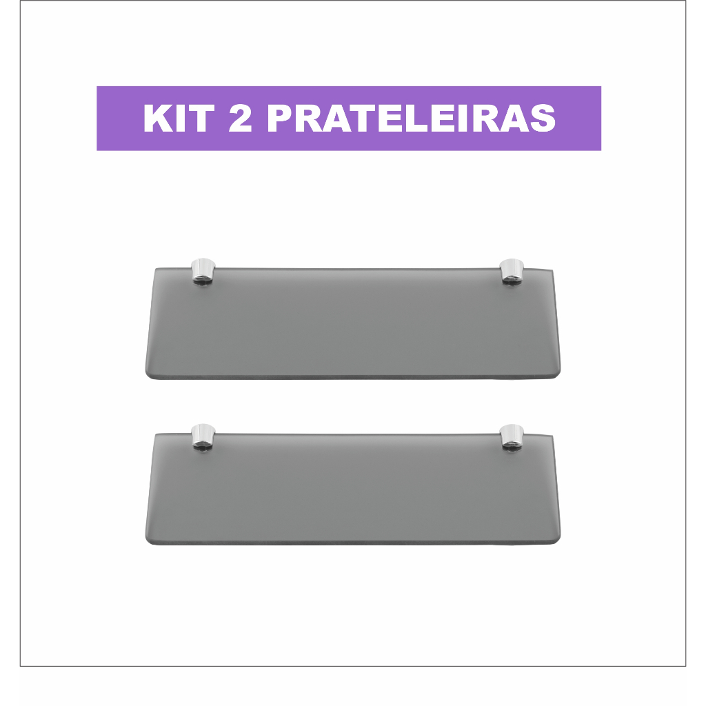Kit 2 Prateleira Reta Vidro Fume Para Banheiro Organizador Box Com 2 Suportes De fixação Parede