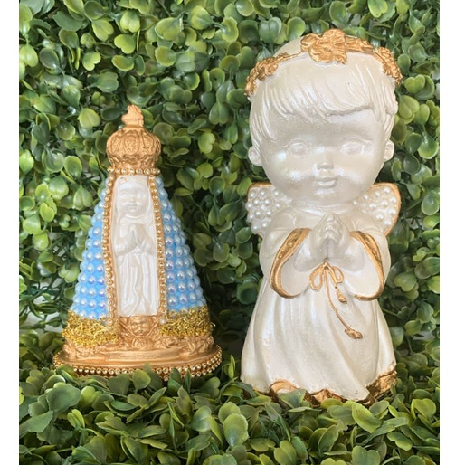 Kit Lembrancinha Nossa Senhora Aparecida Baby azul + Anjo da Guarda Infantil