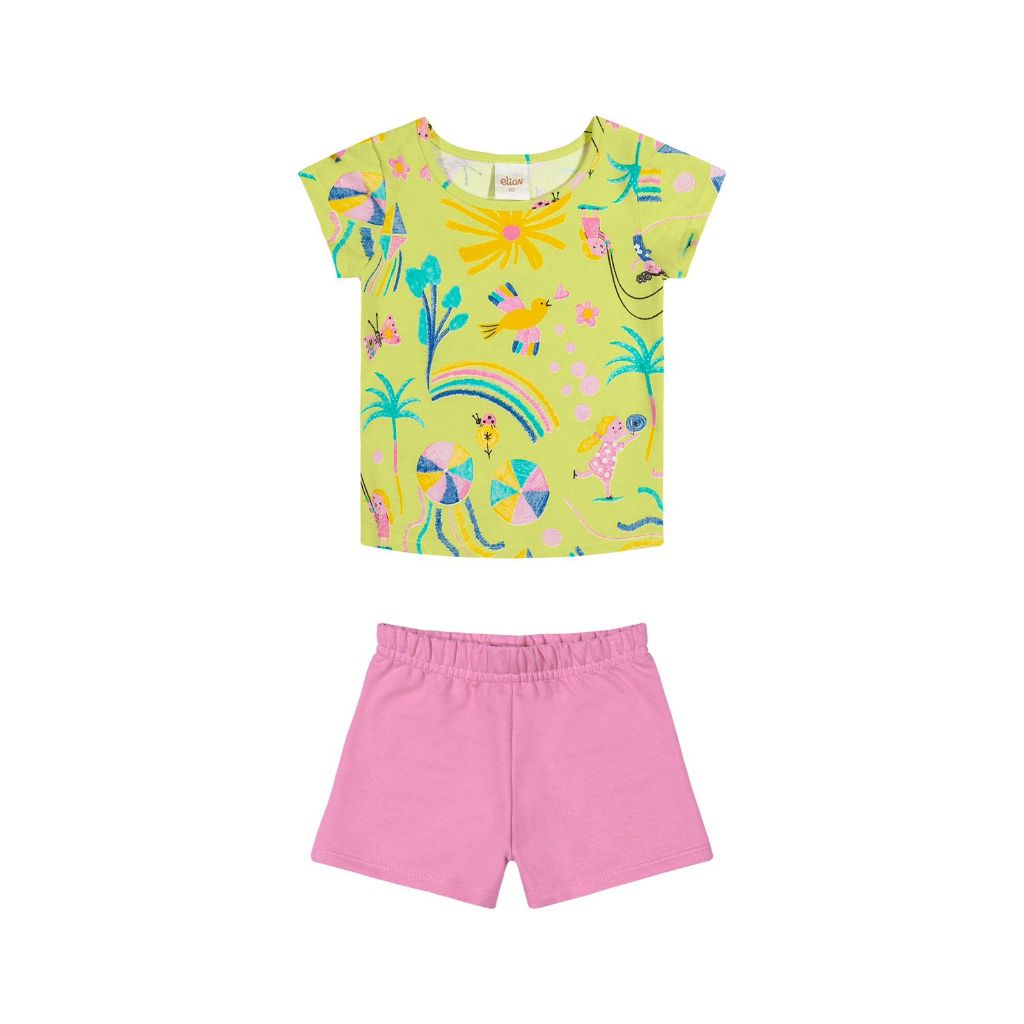 Conjunto Menina Infantil Em Malha Blusa Estampada e Short Moletinho Elian. Ref-231968