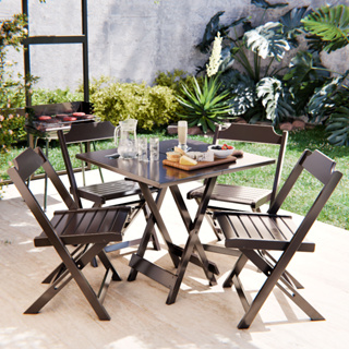 Jogo De Mesa Com 4 Cadeiras 70x70 Dobrável  Madeira Para Bar E Restaurante em Oferta na Shopee