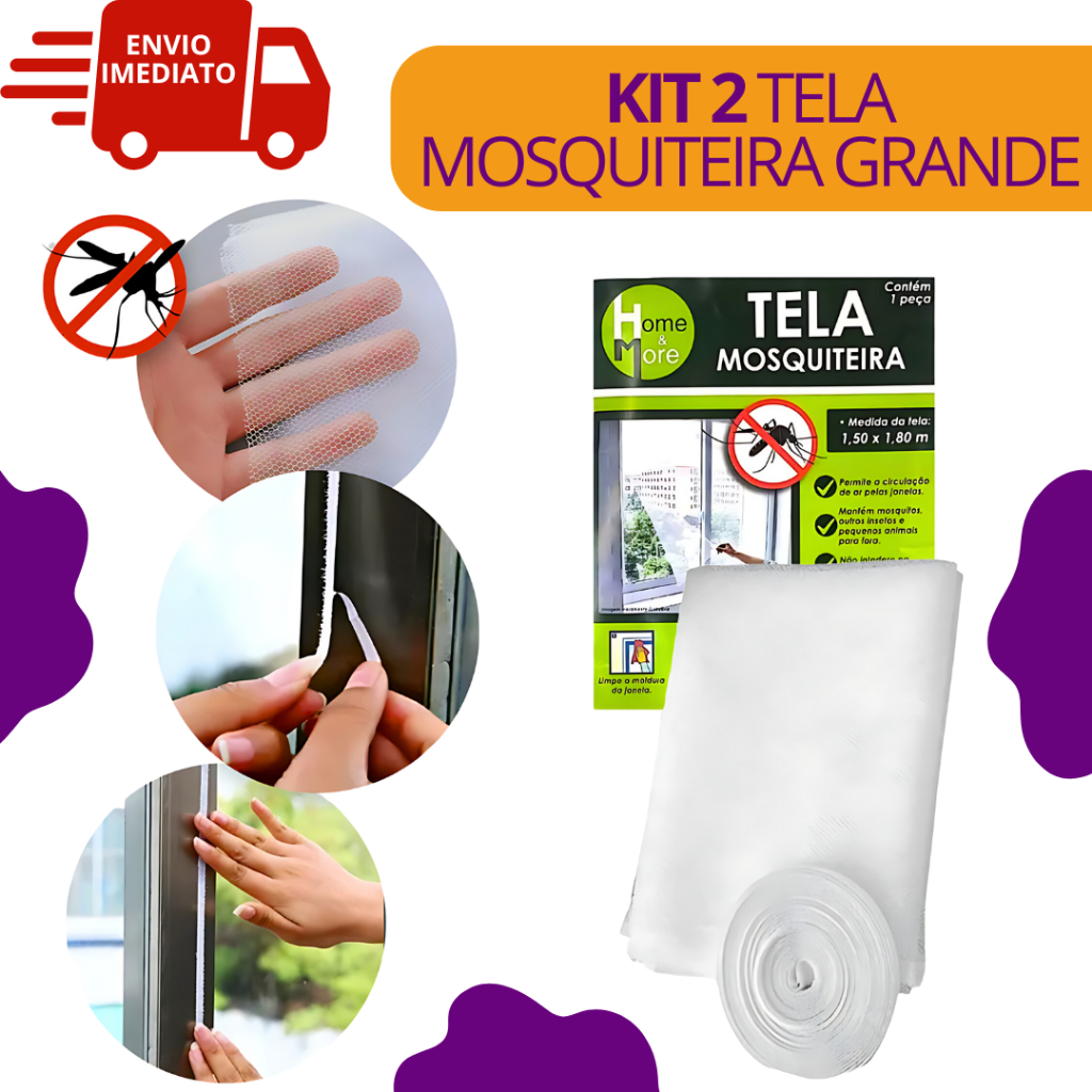 Kit 2 Telas Mosquiteiro Grande Janela Auto Colante Contra Insetos Tela Mosquiteiro 1.50M X 1.80M