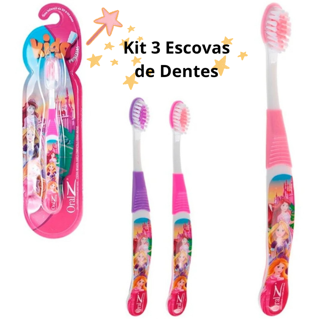 Kit 3 Escovas De Dentes Macias Princesas Rosa Infantil Criança em Oferta na Shopee