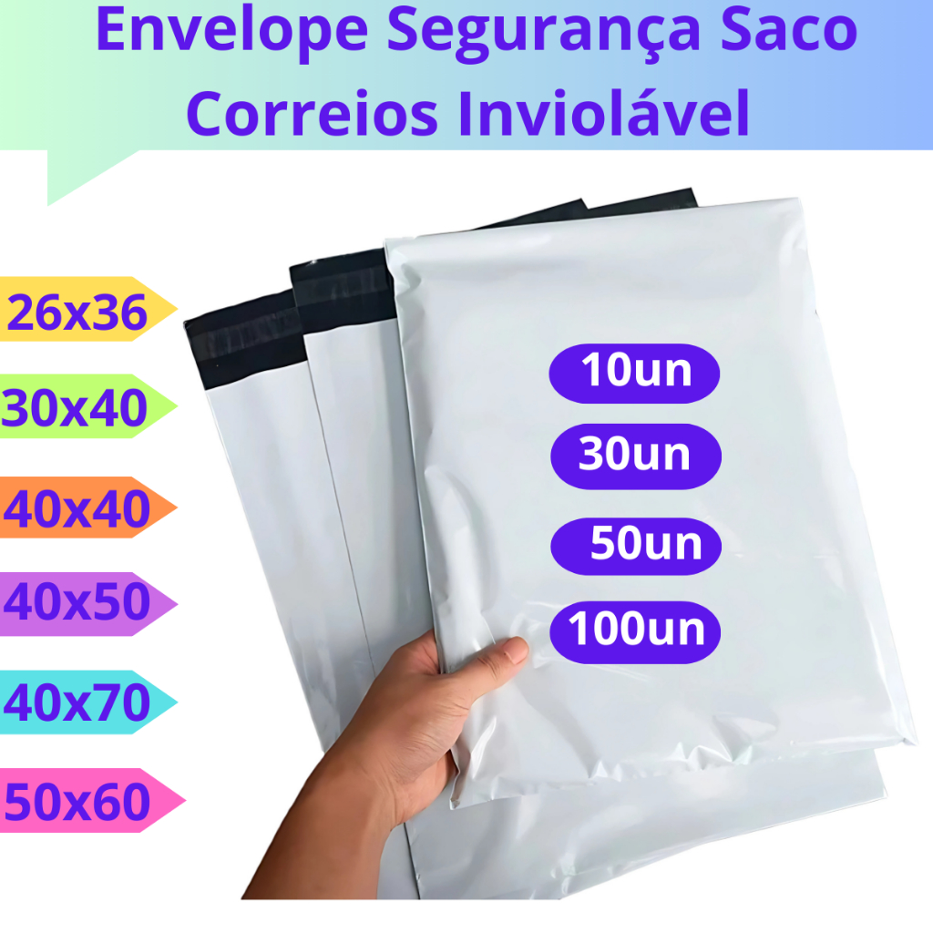 Kit 100/50/30/10 Envelope Segurança Coex Saco Correios Embalagem de envio Inviolável 26X36/30x40/40x40/40x50/40x70/50x60