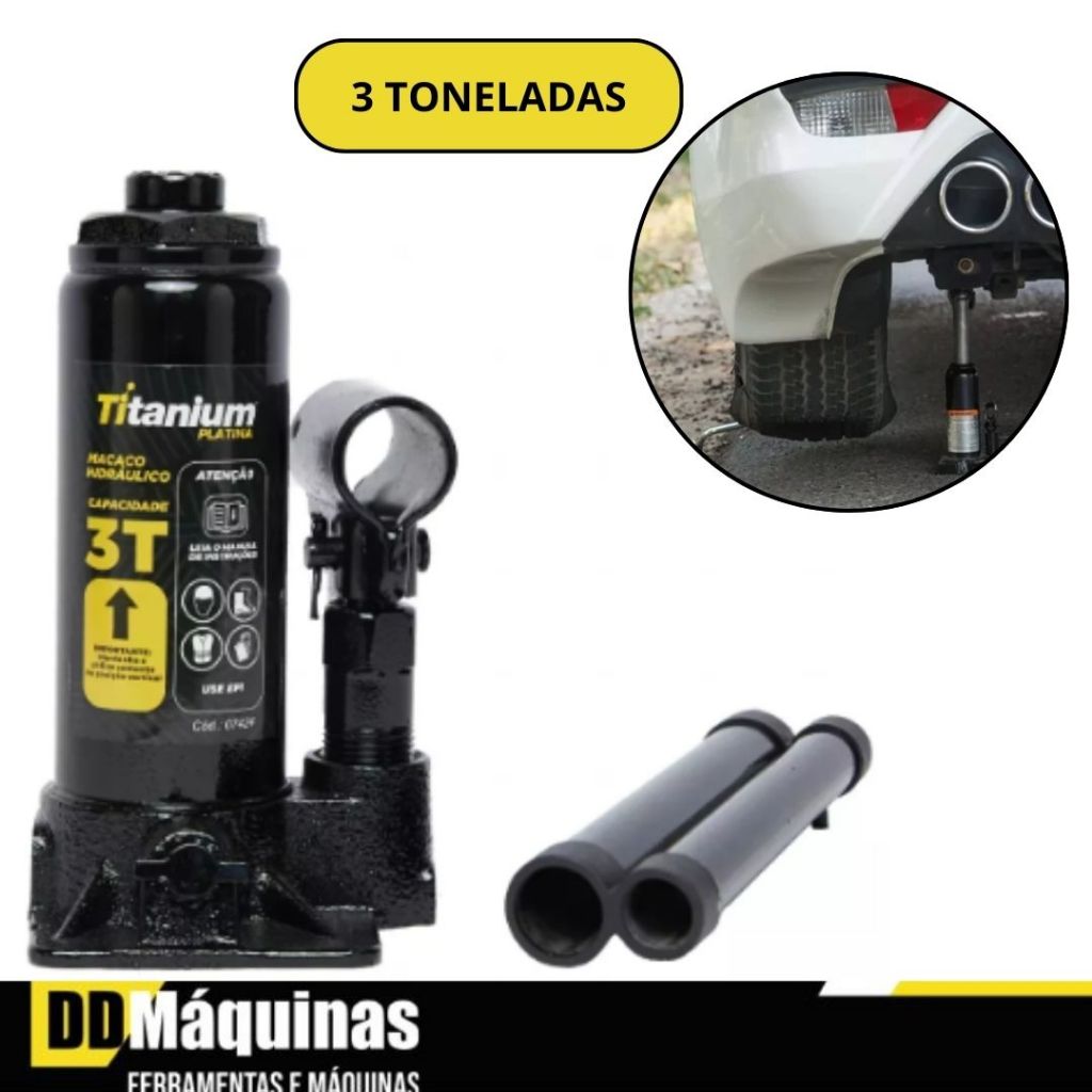 Macaco Hidráulico Tipo Garrafa 3 Toneladas - Titanium
