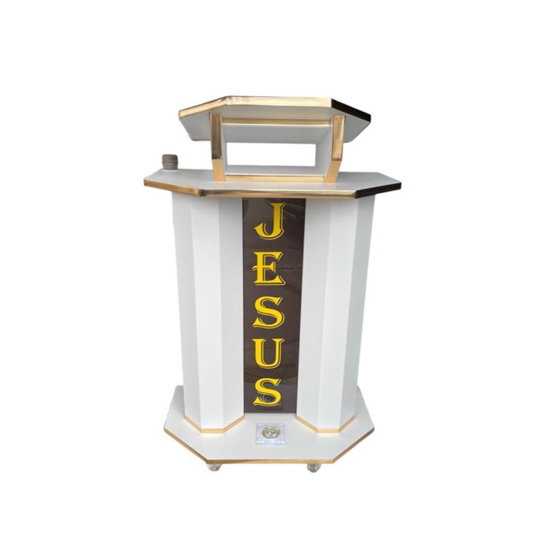 púlpito de madeira com acrílico para igreja e palestra na cor branco em Oferta na Shopee