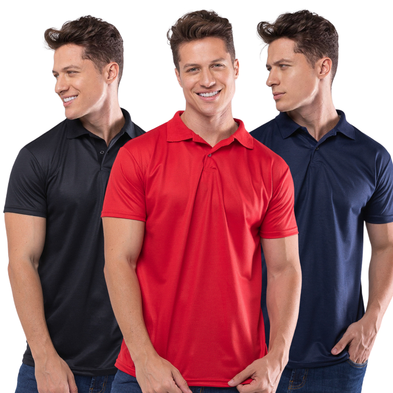 KIT 3 Camisas Camiseta Polo Masculina Piquet Poliéster