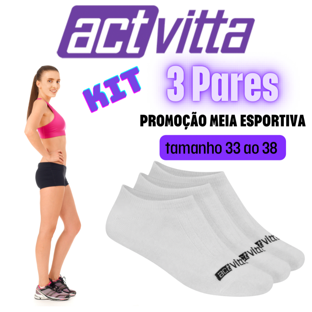 Kit 3 pares de meias ACTVITTA atoalhada algodão ORIGINAL Feminina ou juvenil cano curto invisível sapatilha em Oferta na Shopee