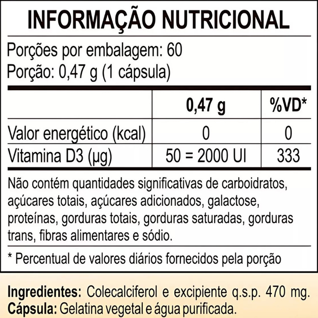 Vitamina D3 2000ui ( Colecalciferol ) 60 Cápsulas - Unilife — imagem 2 de 2