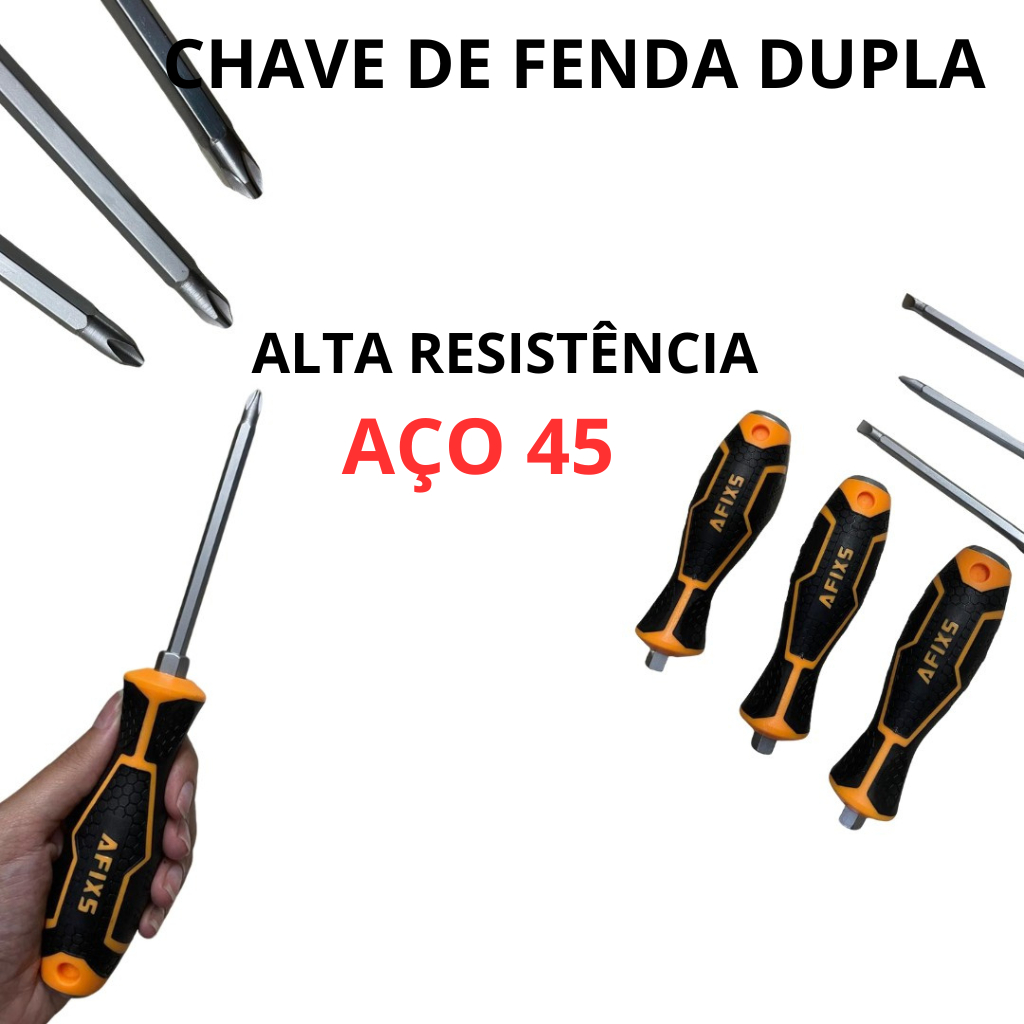 CHAVE DE FENDA MANUSEIO DUPLO COM BASE EM AÇO 45, RESISTÊNCIA PARA MANUSEAR BATIDAS EM OBJETOS E PREGOS AMARELO