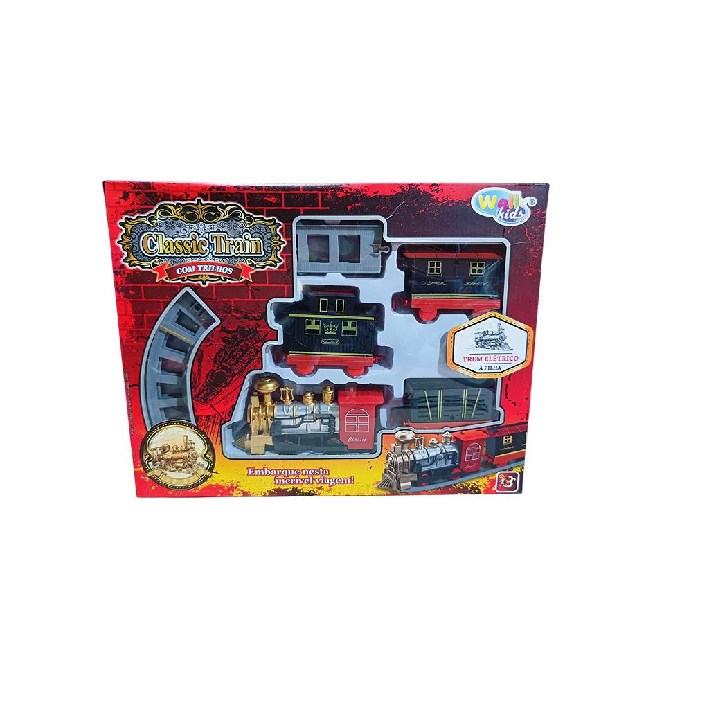 Kit Ferrorama Classic Wellkids - Trem + 3 Vagões + 8 Trilhos (Retos e Curvos) Produto a Pilha