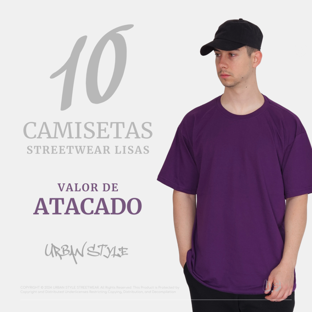 Kit 10 Camisetas Streetwear Oversized Várias Cores 100% Algodão 30.1 Penteado Atacado