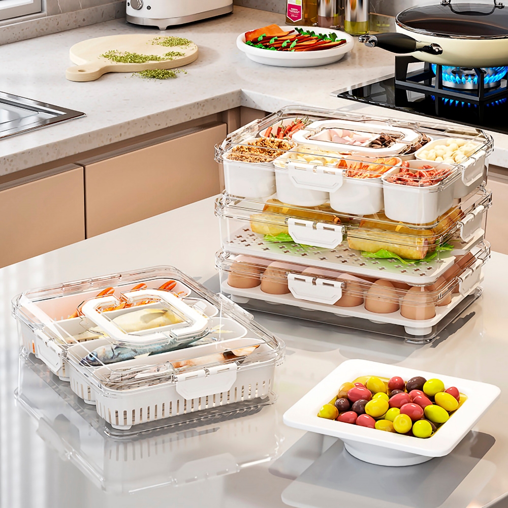 Organizador Geladeira Hermético Com Divisórias e Tampa Cozinha Alimentos Carnes Legumes