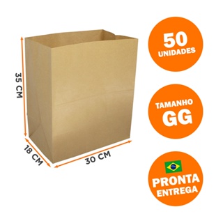 50 Sacos De Papel Kraft 35 x 30 x 18 cm Tamanho GG Delivery Hamburguer Lanches em Oferta na Shopee