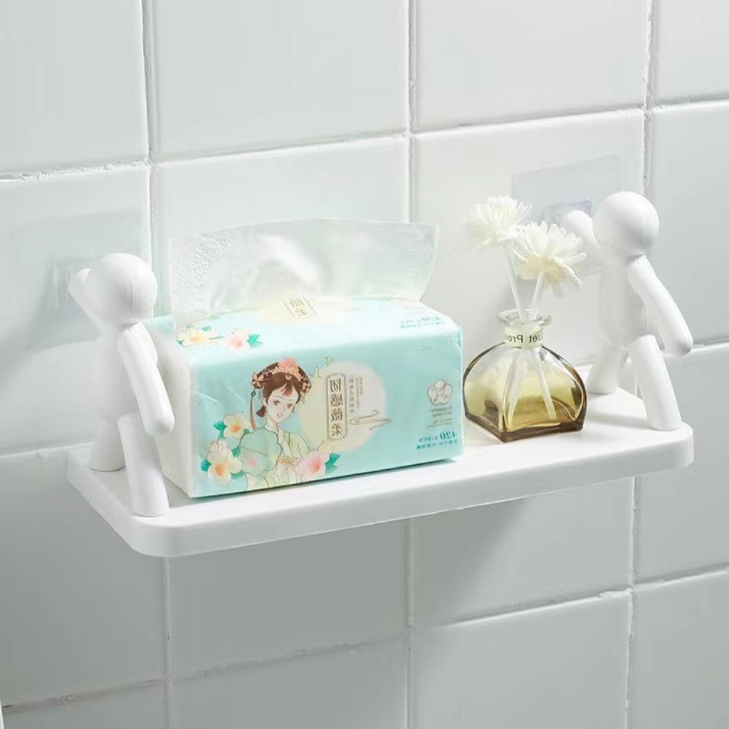 Prateleira plástico com adesivo Suporte Prateleira Boneco Multifuncional Banheiro Cozinha Buddy Decoração