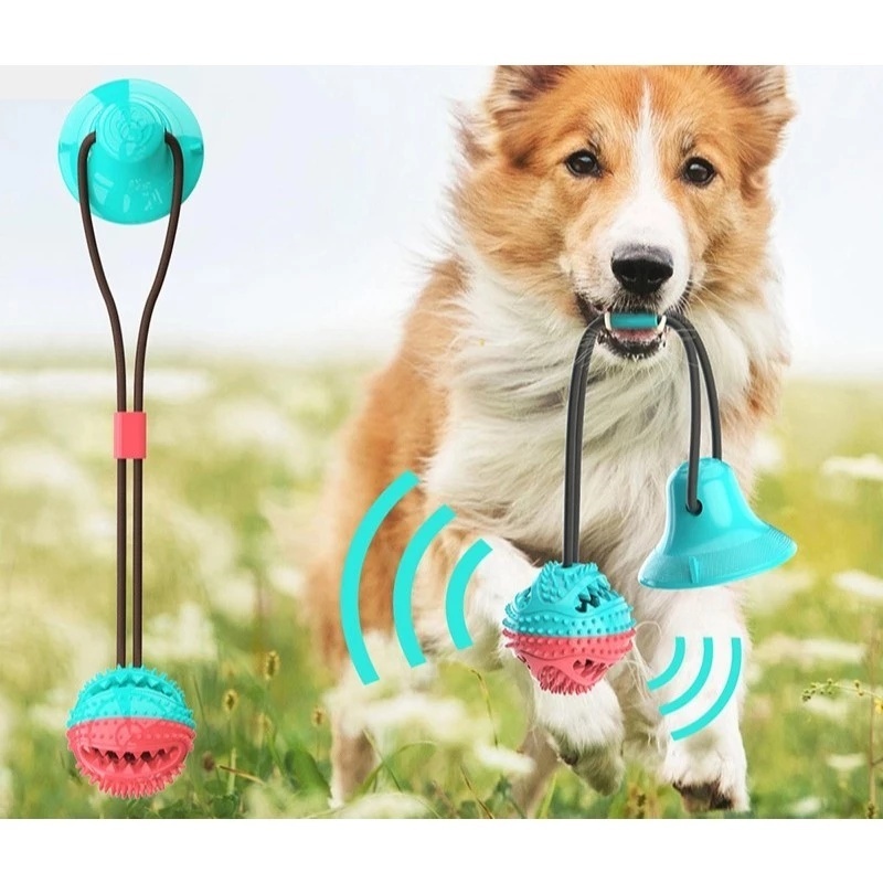 Brinquedo interativo para animais de estimação, bola de empurrar, trela para cães de estimação com ventosa, cabo de guer