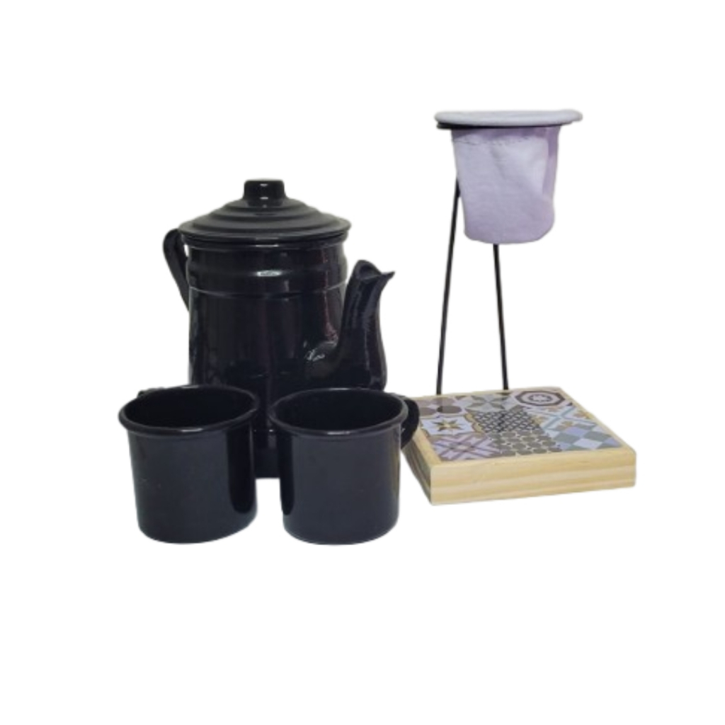 KIT PRIMER - SUP. C/ REFIL + 1 BULE + 2 XICARAS EM ALUMÍNIO PRETO