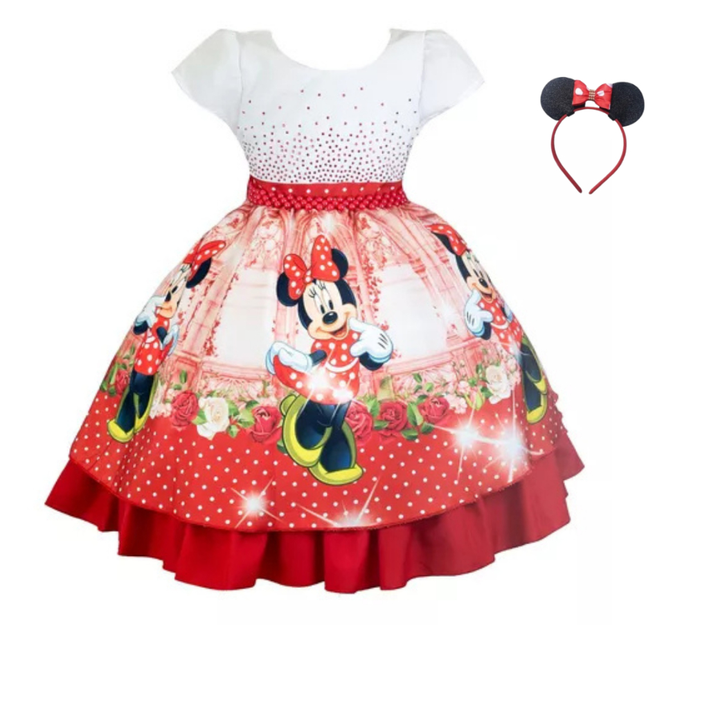 Vestido MINIE Festa LUXO Minnie  Infantil E Tiara festa temática aniversario Mini minie mine D155