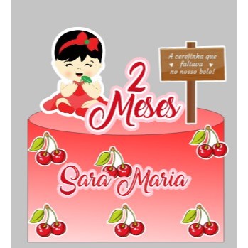 Topo de Bolo Aniversário e MesVersario Cerejinha Personalizado