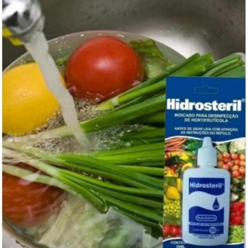 Bactericida para previnir VIROSE em frutas, verduras e água Hidrosteril 50ml Validade 03/2027.