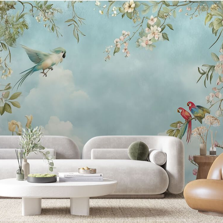 Papel De Parede 3D Papel de Parede Para Quarto Paraiso Animais Aves Arara Adesivo Lavavel Quarto