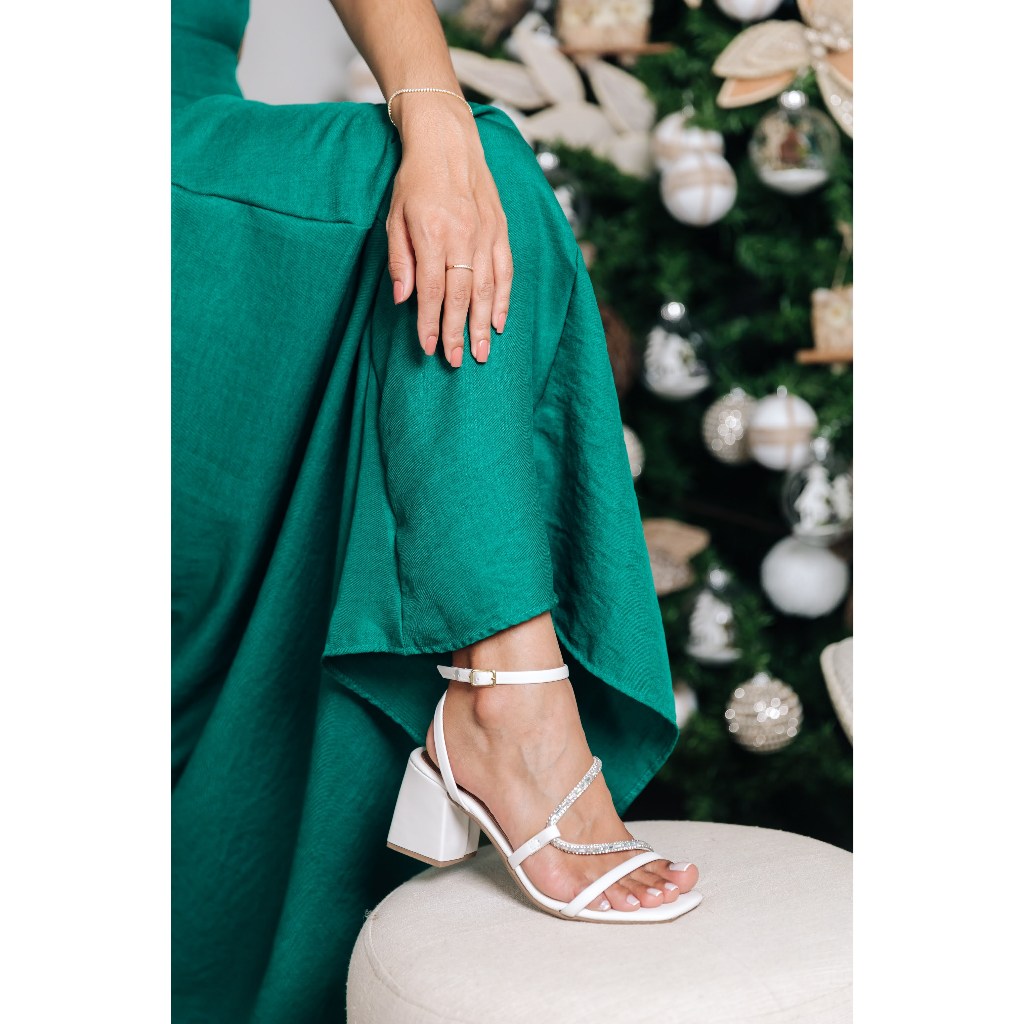 Sandália Feminina Festa Original Tiras de Strass Elegante Salto Médio Lançamento Confortável em Oferta na Shopee